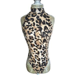 Sexy Stretch Leopard Print Halter Body Suit Hot Club Party Dancer Size Medium